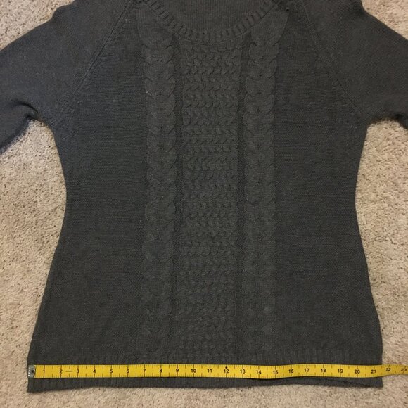 ALFRED SUNG Natural Wool Cotton Rayon Blend Grey Cable Knit Sweater - Picture 14 of 16